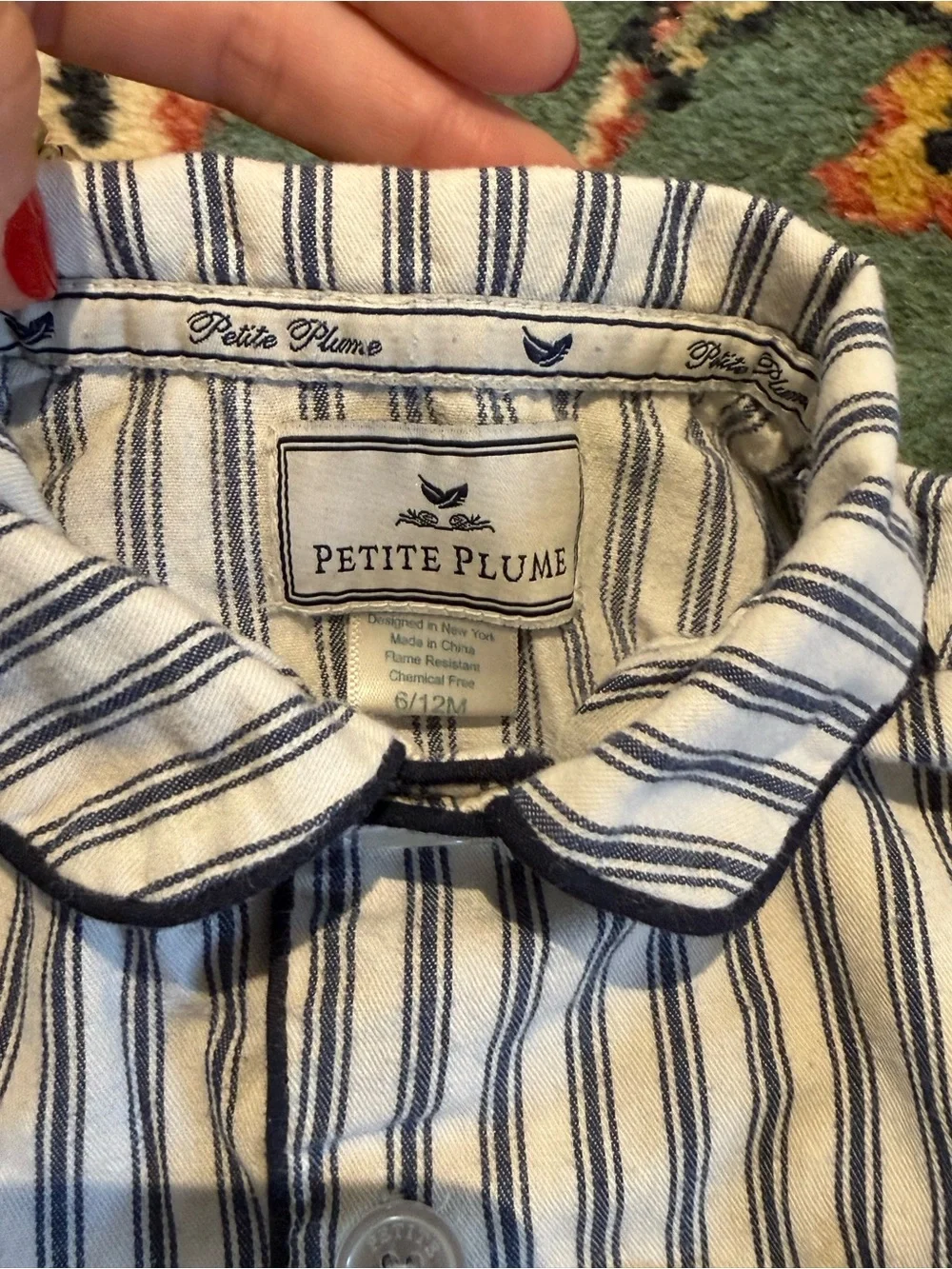 Petite Plume Striped Blue & White Boys Pajama Set - Classic Button-Front